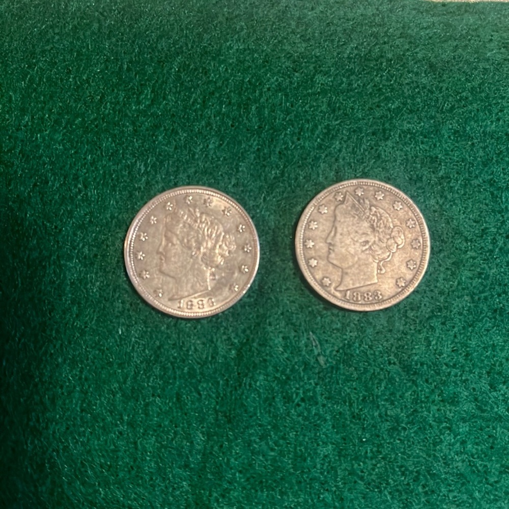 🌟 1883 Liberty V-Nickel “No Cents” 🌟🇺🇸U.S. 5c (Five Cents) Lot of 2